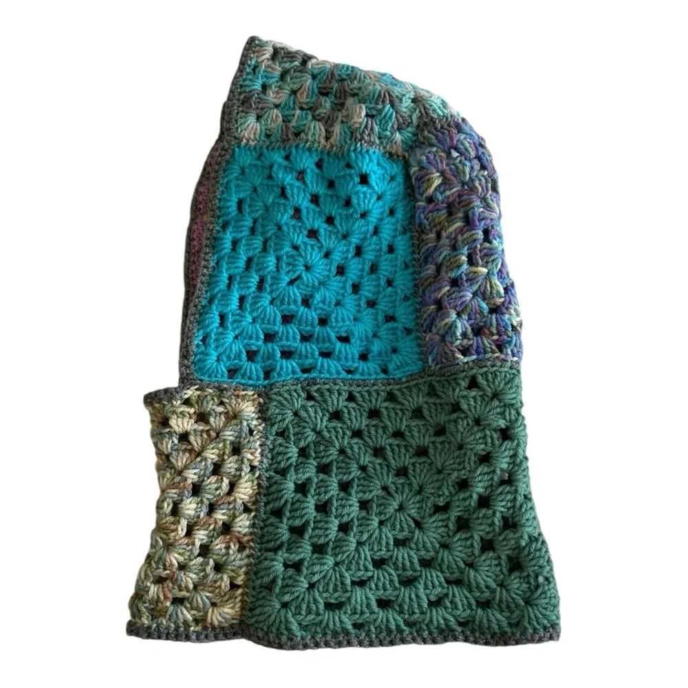Handmade Crochet Granny Square Balaclava Knit Hat Beanie Hood in Multicolor‎